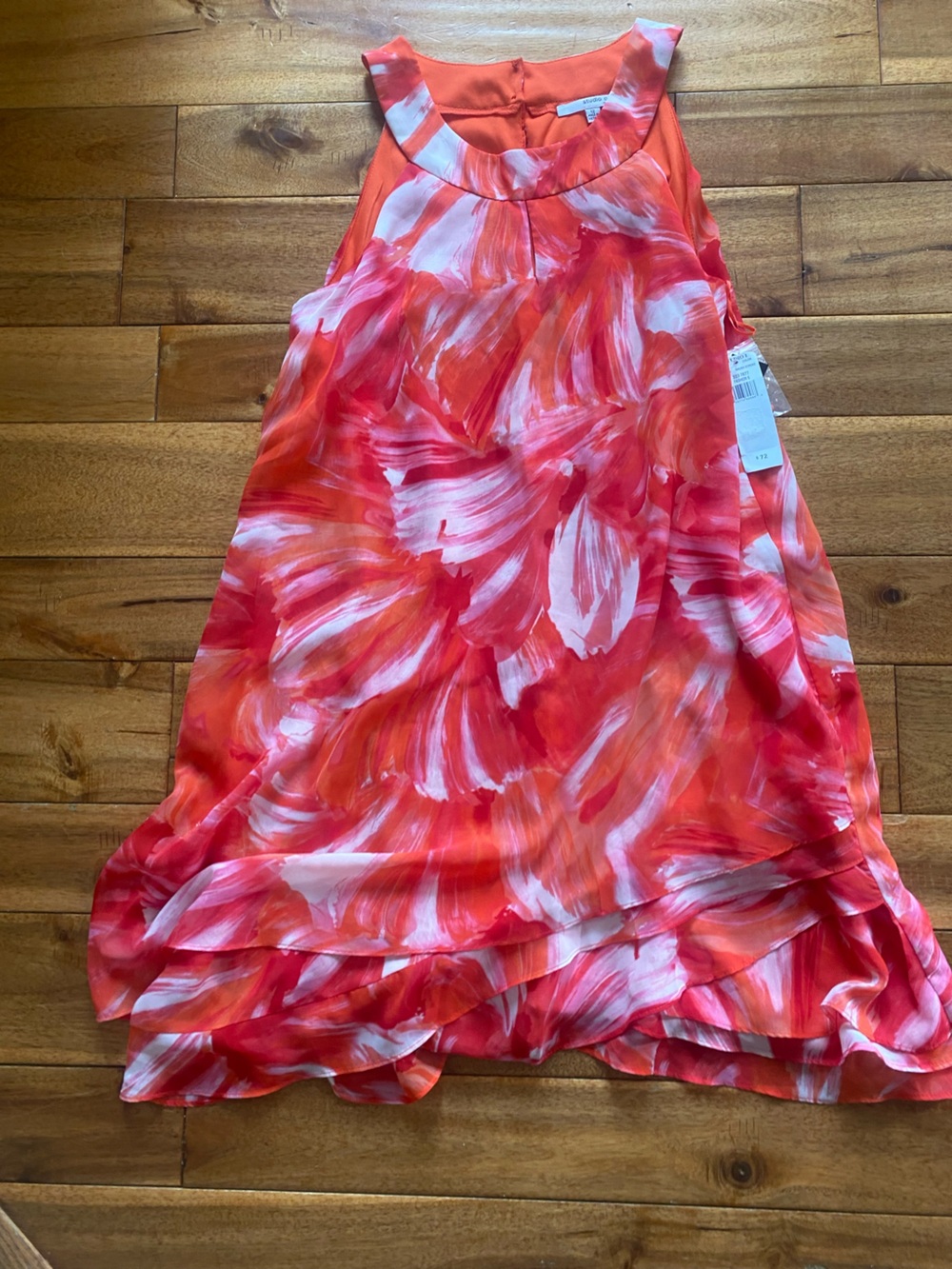 Coral Brush-Stroke Sleeveless Dress
